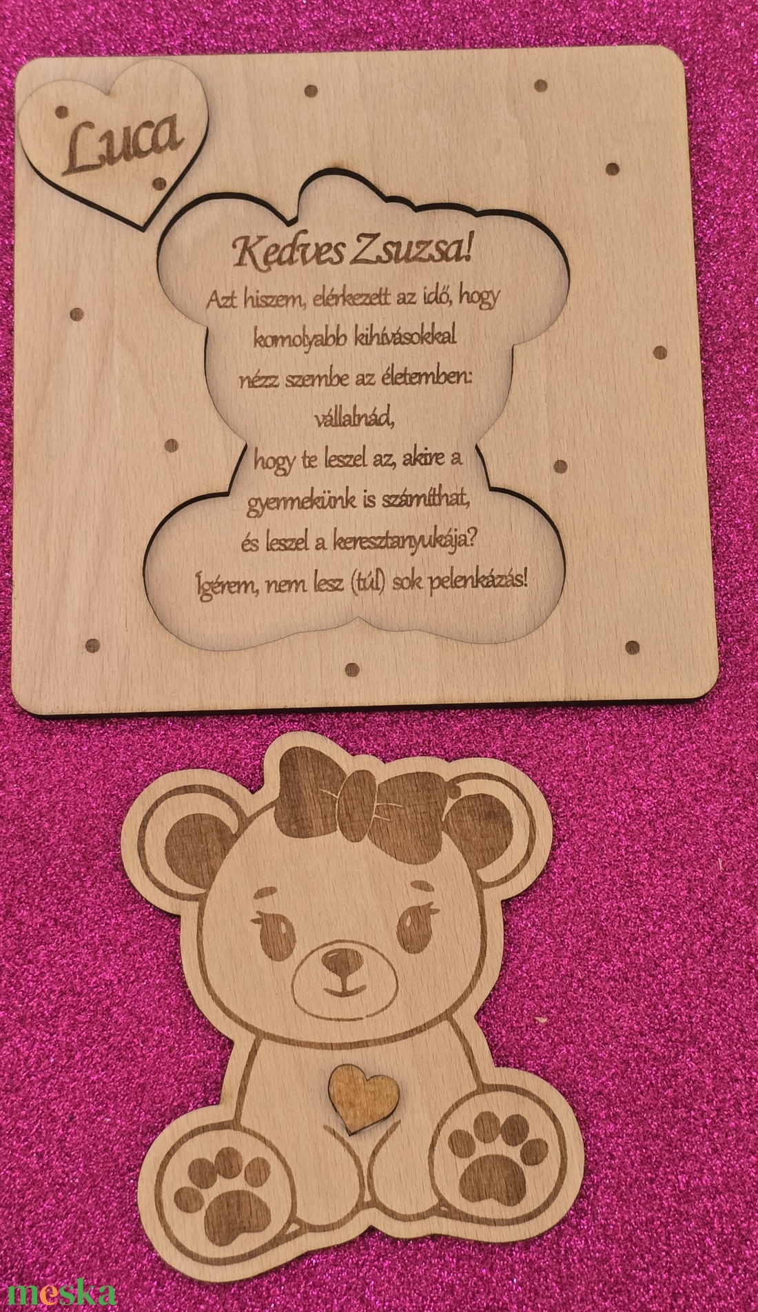 Keresztszülő felkérő és emlék � névre szóló gravírozott fa  - baba - mama - keresztelő kellékek - keresztszülő felkérő - Meska.hu