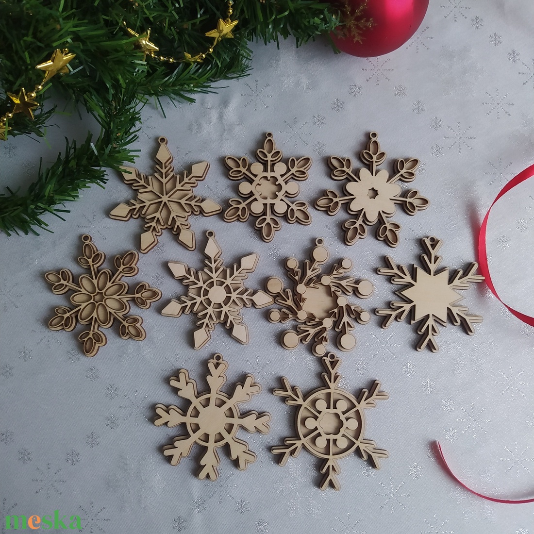 9db-os hópehely karácsonyfadísz szett  - karácsony - karácsonyi lakásdekoráció - karácsonyfadíszek - Meska.hu