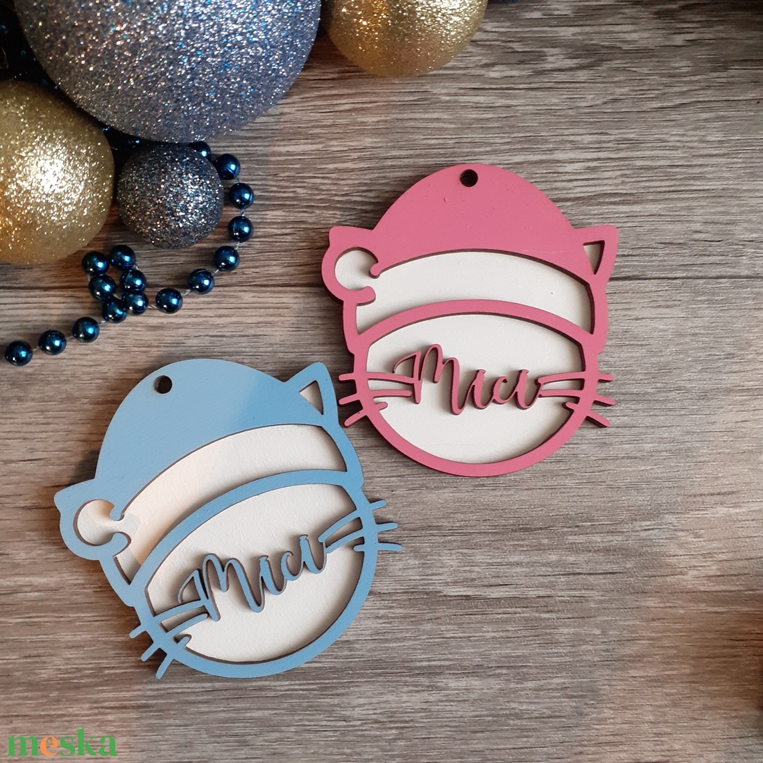 Cica fejes  karácsonyfadísz - karácsony - karácsonyi lakásdekoráció - karácsonyfadíszek - Meska.hu