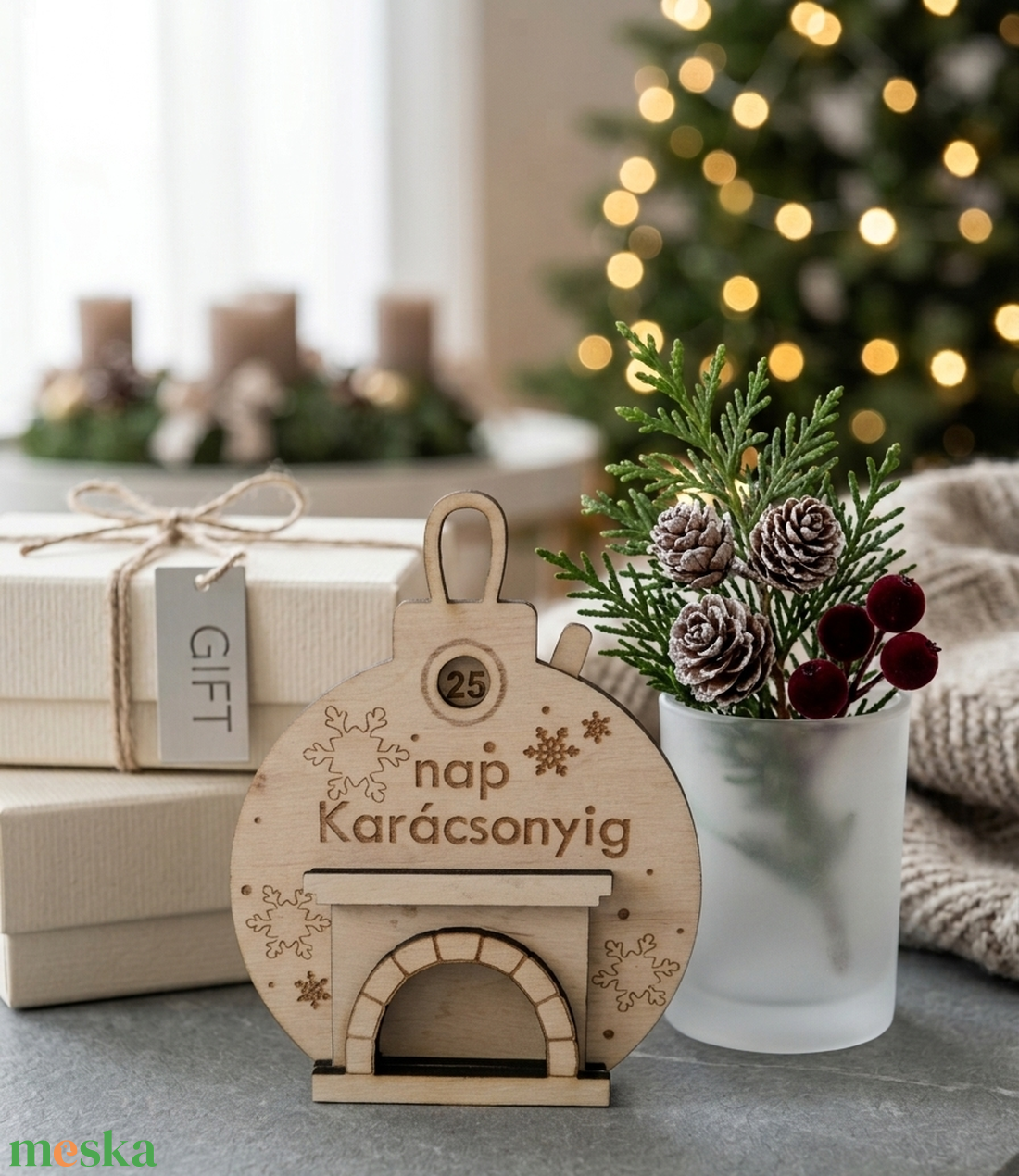 Fa Karácsonyi Visszaszámláló � Kandallós Lézergravírozott Adventi Dísz - karácsony - adventi díszek - adventi naptár - Meska.hu