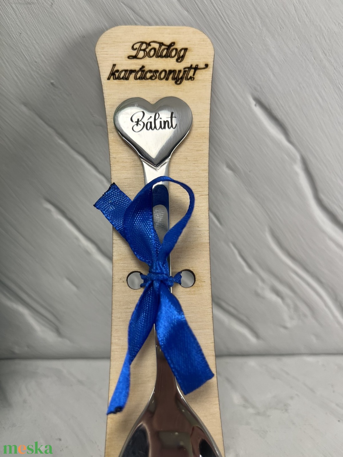 Fém kiskanál szívvel - karácsony - karácsonyi ajándékozás - karácsonyi képeslap, üdvözlőlap, ajándékkísérő - Meska.hu