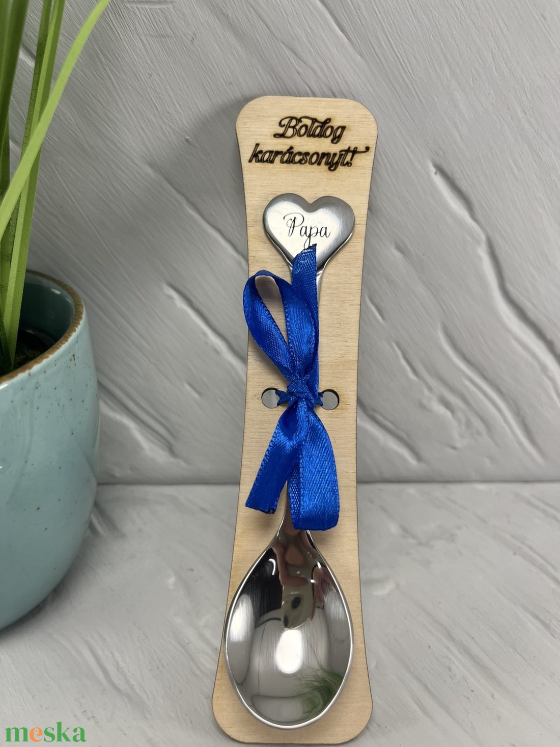 Fém kiskanál szívvel - karácsony - karácsonyi ajándékozás - karácsonyi képeslap, üdvözlőlap, ajándékkísérő - Meska.hu