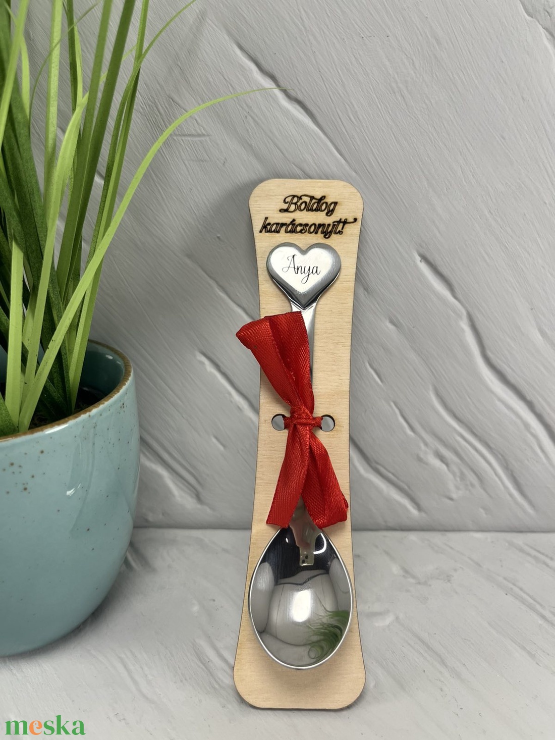 Fém kiskanál szívvel - karácsony - karácsonyi ajándékozás - karácsonyi képeslap, üdvözlőlap, ajándékkísérő - Meska.hu