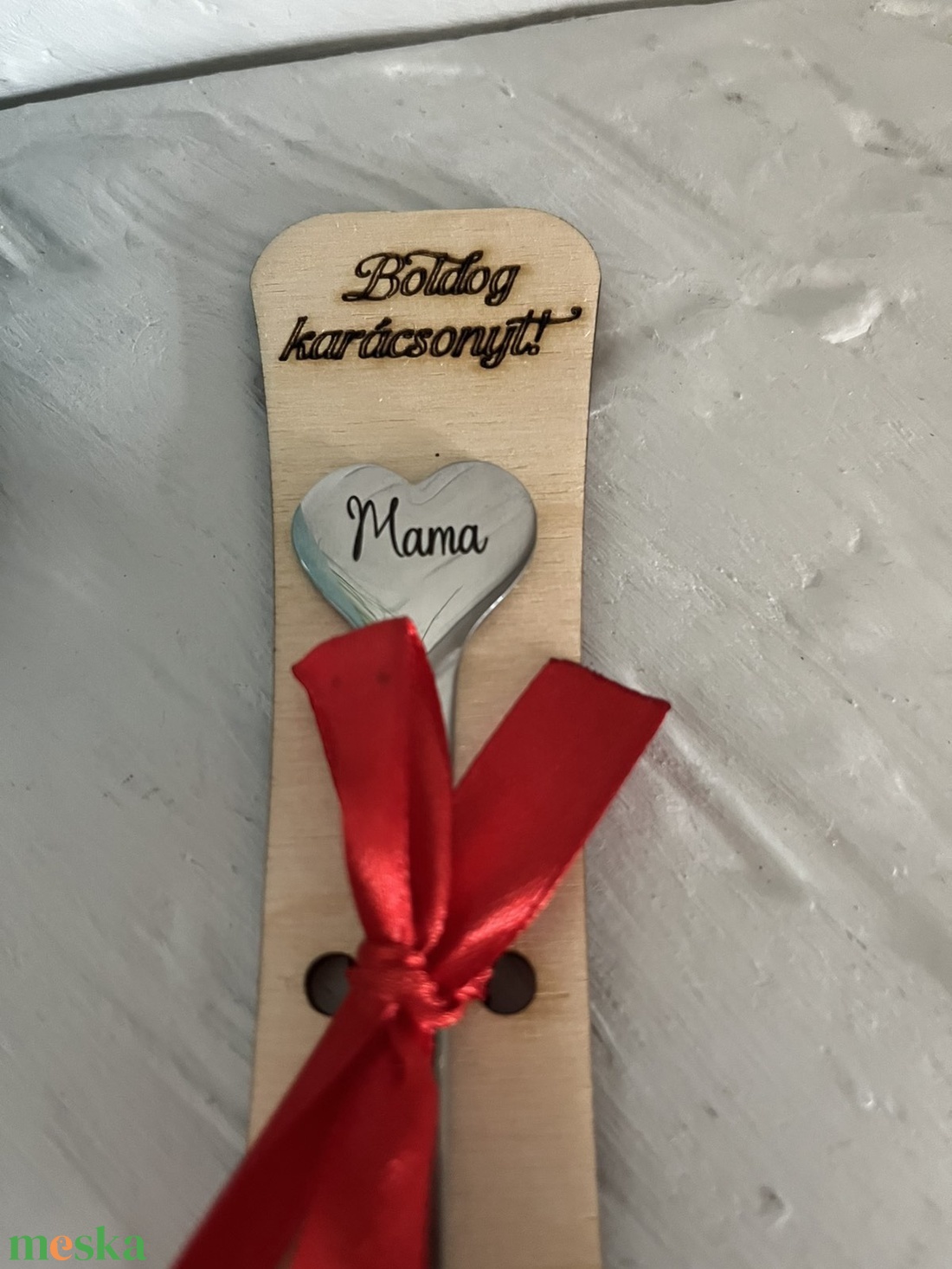 Fém kiskanál szívvel - karácsony - karácsonyi ajándékozás - karácsonyi képeslap, üdvözlőlap, ajándékkísérő - Meska.hu