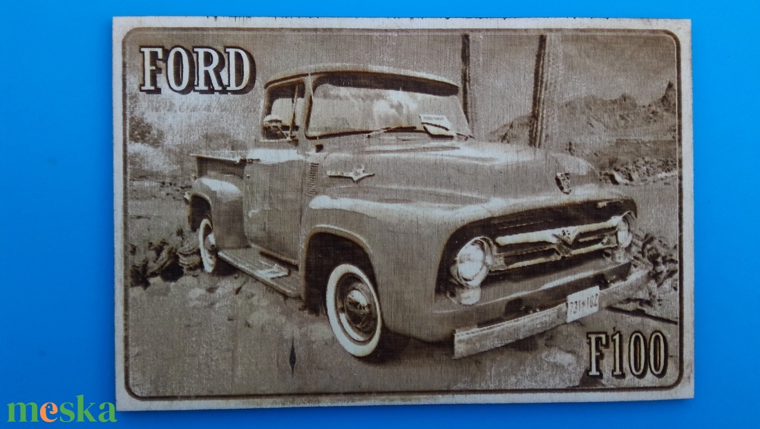 FORD F100 falikép (kaktusz hátteres), amerikai autós találkozó résztvevőknek. Veterán őrülteknek. - otthon & életmód - dekoráció - kép & falikép - fából készült kép - Meska.hu