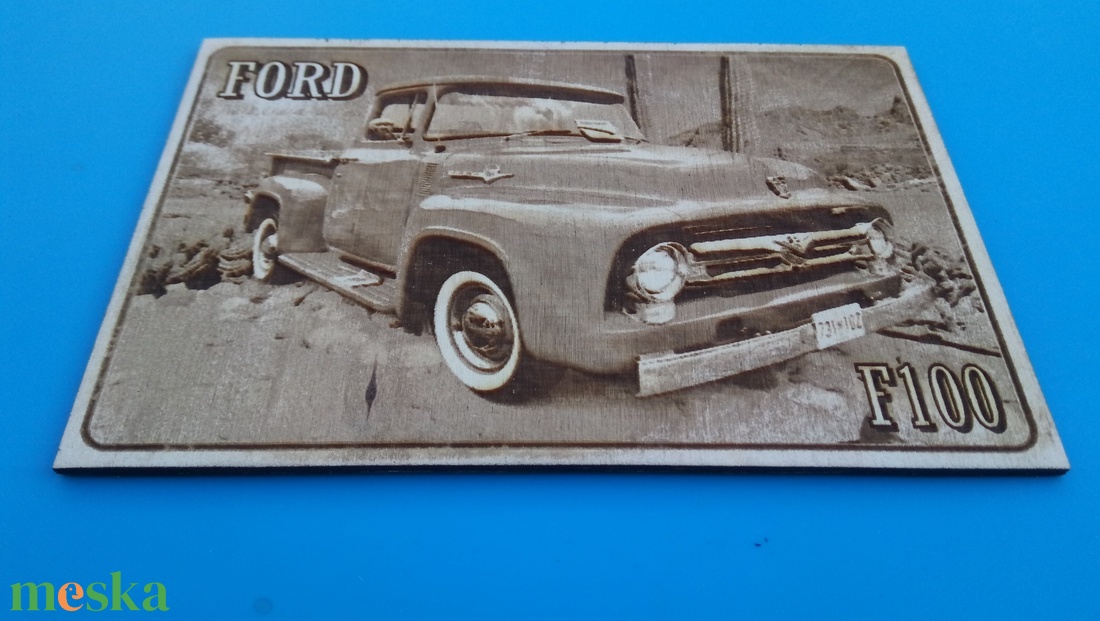 FORD F100 falikép (kaktusz hátteres), amerikai autós találkozó résztvevőknek. Veterán őrülteknek. - otthon & életmód - dekoráció - kép & falikép - fából készült kép - Meska.hu