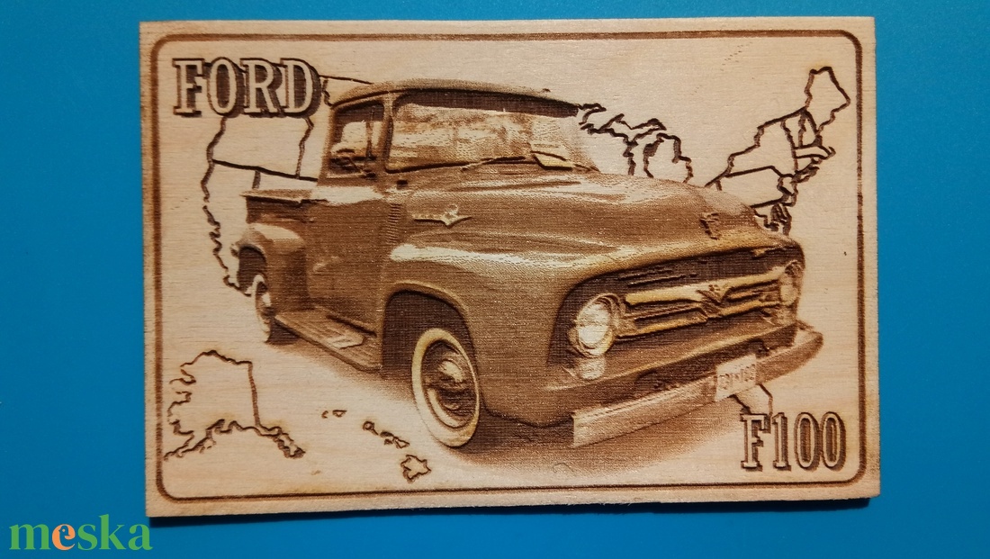 FORD F100 falikép (térkép háttérrel), amerikai autós találkozó résztvevőknek. Veterán őrülteknek. Fém tábla hangulattal. - otthon & életmód - dekoráció - kép & falikép - fából készült kép - Meska.hu