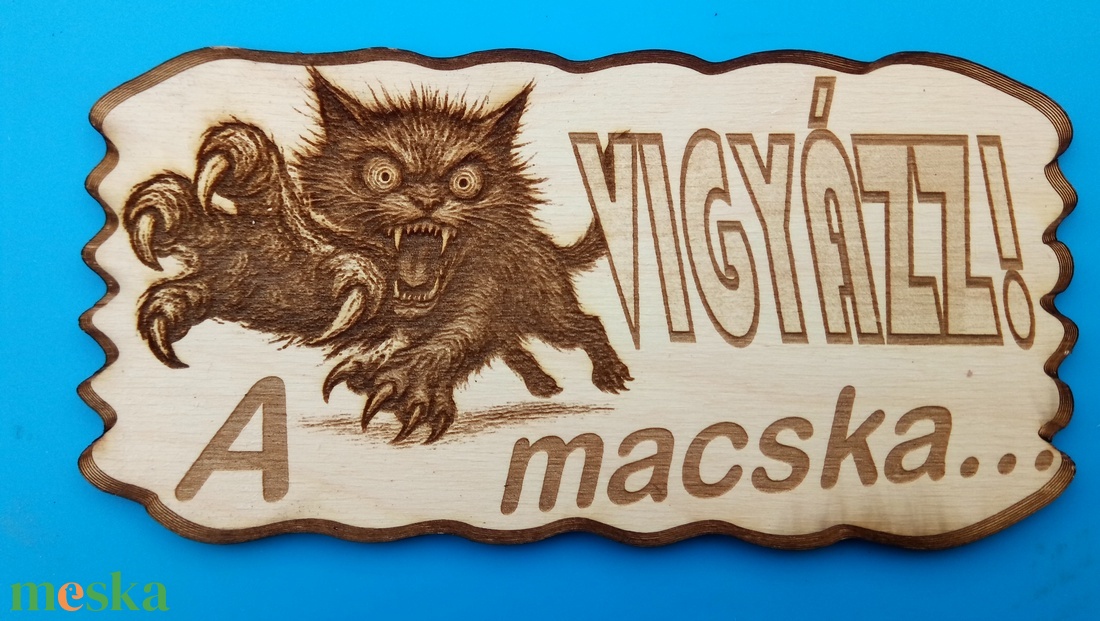 Kutyatábla, macskával. Vigyázz a kutya harap helyett. VIGYÁZZ!! A macska... Macsek rajongóknak, vicces kivitelben. - esküvő - dekoráció - tábla & jelzés - Meska.hu