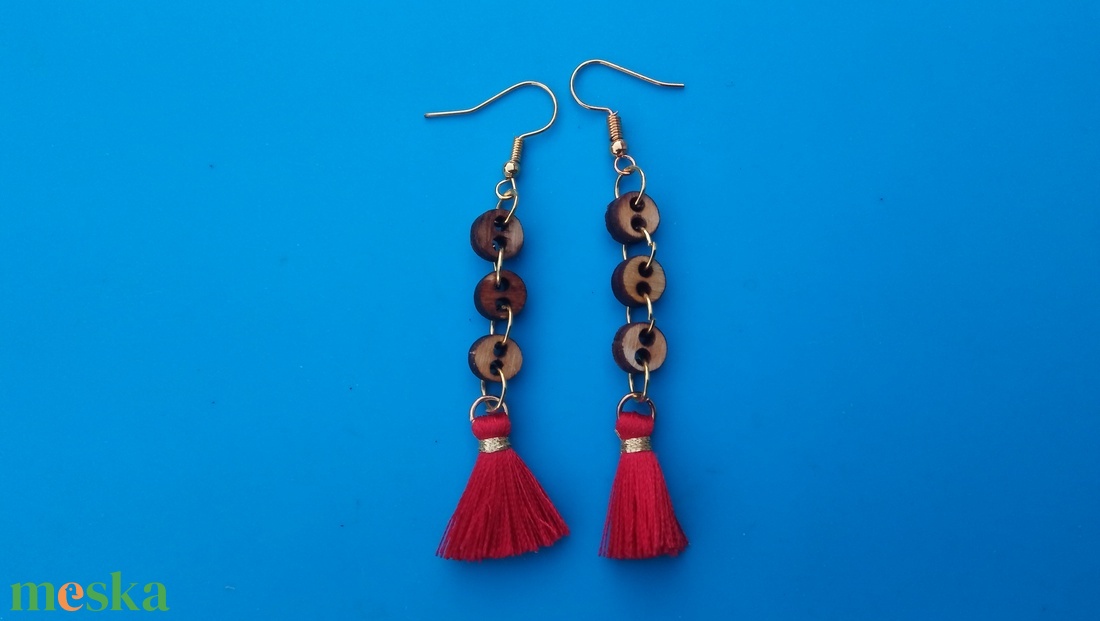 Bojtos fülbevaló. (kispiros) Láncos.  - esküvő - ékszer - fülbevaló - Meska.hu