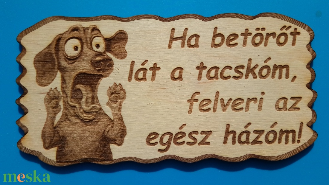 Humoros(nak szánt) kutyatábla. Félős tacskó.  Vigyázz a kutya harap helyett.  - otthon & életmód - dekoráció - kép & falikép - táblakép - Meska.hu