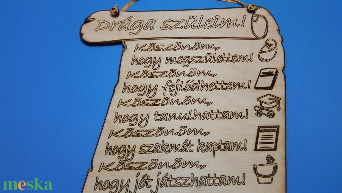 Szülőköszöntő pergamen. Esküvői ajándék falitábla, nyírfából. Apának, anyának szeretettel adható, emléktábla.  - esküvő - emlék & ajándék - szülőköszöntő ajándék - Meska.hu