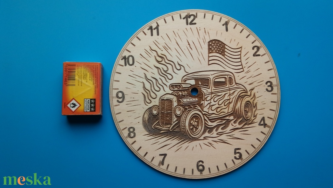 Húsvétra, ajándékba: HOT ROD mintás falióra. USA autó rajongónak, veteránosnak. - otthon & életmód - dekoráció - fali és függő dekoráció - falióra & óra - Meska.hu