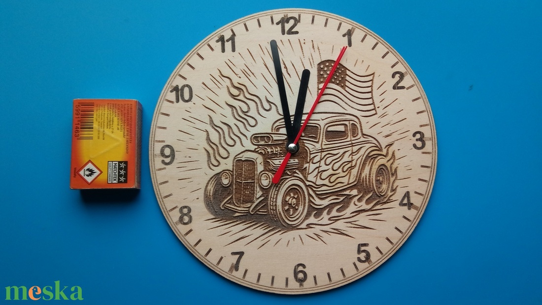 Húsvétra, ajándékba: HOT ROD mintás falióra. USA autó rajongónak, veteránosnak. - otthon & életmód - dekoráció - fali és függő dekoráció - falióra & óra - Meska.hu