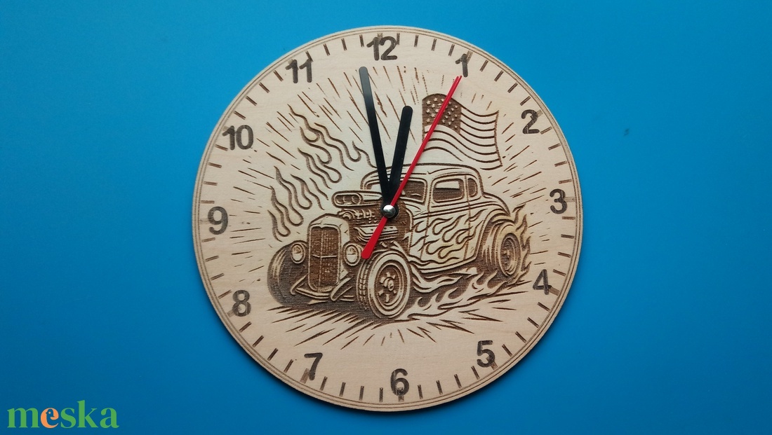 Húsvétra, ajándékba: HOT ROD mintás falióra. USA autó rajongónak, veteránosnak. - otthon & életmód - dekoráció - fali és függő dekoráció - falióra & óra - Meska.hu