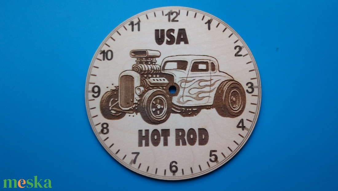 Húsvétra ajándékba: Sima HOT ROD mintás falióra. USA autó rajongónak, veteránosnak. - otthon & életmód - dekoráció - fali és függő dekoráció - falióra & óra - Meska.hu