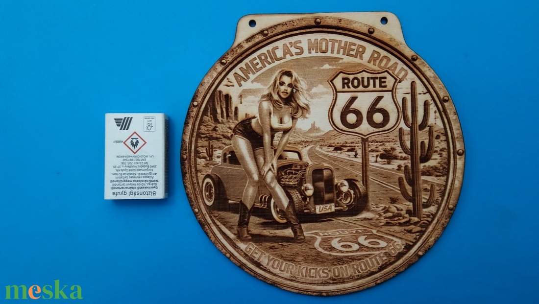 USA vastábla hangulatú gravírozott tábla, falikép, garázsba, nappaliba, műhelybe. ROUTE 66 csajos - otthon & életmód - dekoráció - kép & falikép - fából készült kép - Meska.hu