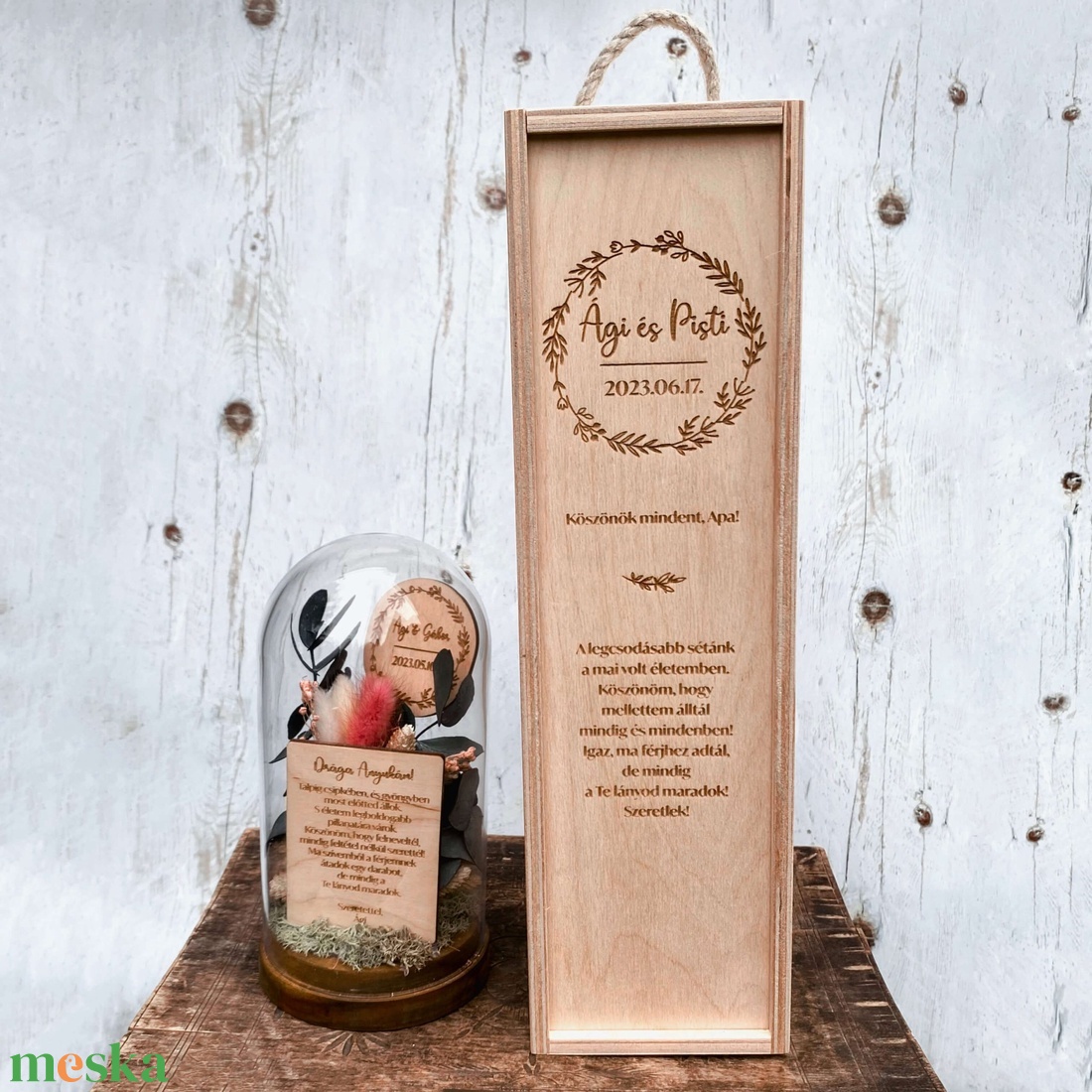 Esküvői Szülőköszöntő Ajándék szett � Üvegbúra száraz virágokkal � Bortartó - esküvő - emlék & ajándék - szülőköszöntő ajándék - Meska.hu