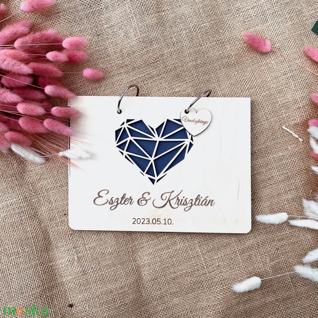 Esküvői vendégkönyv � Fa borítós natúr � geometrikus - esküvő - emlék & ajándék - vendégkönyv - Meska.hu