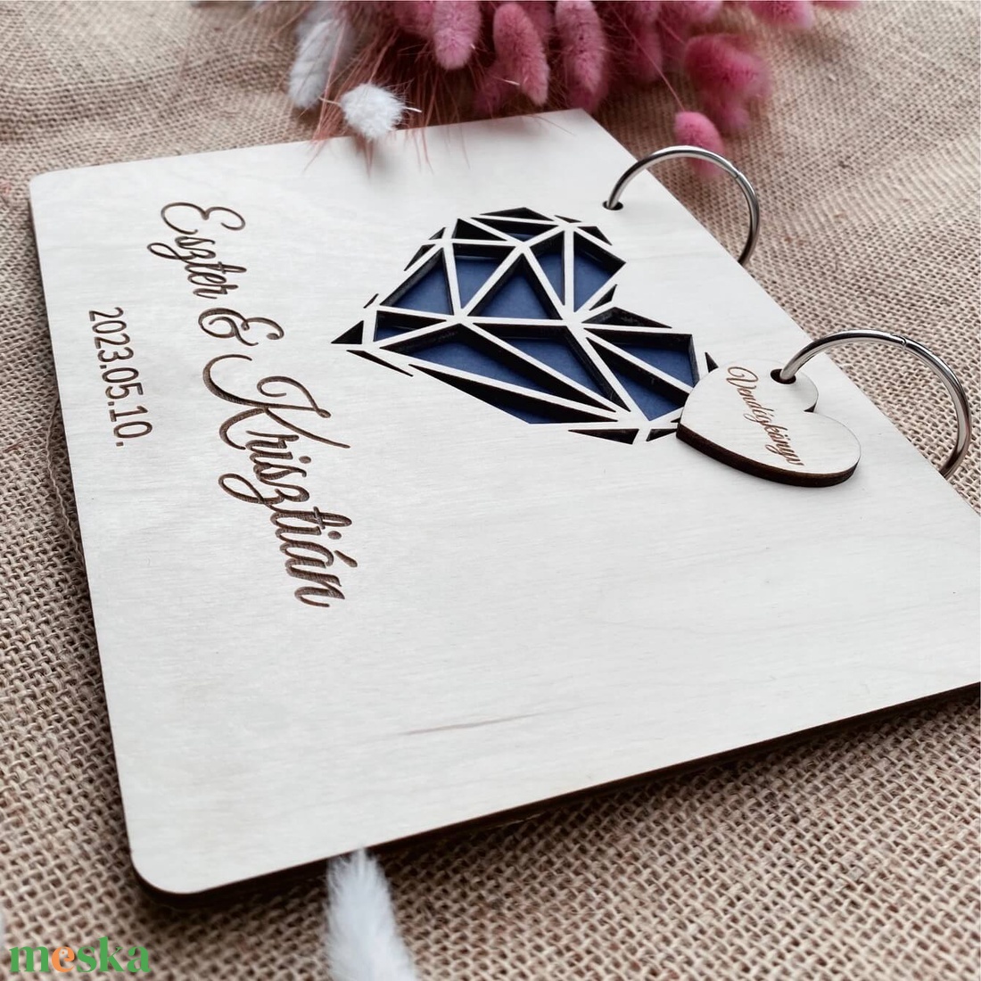 Esküvői vendégkönyv � Fa borítós natúr � geometrikus - esküvő - emlék & ajándék - vendégkönyv - Meska.hu