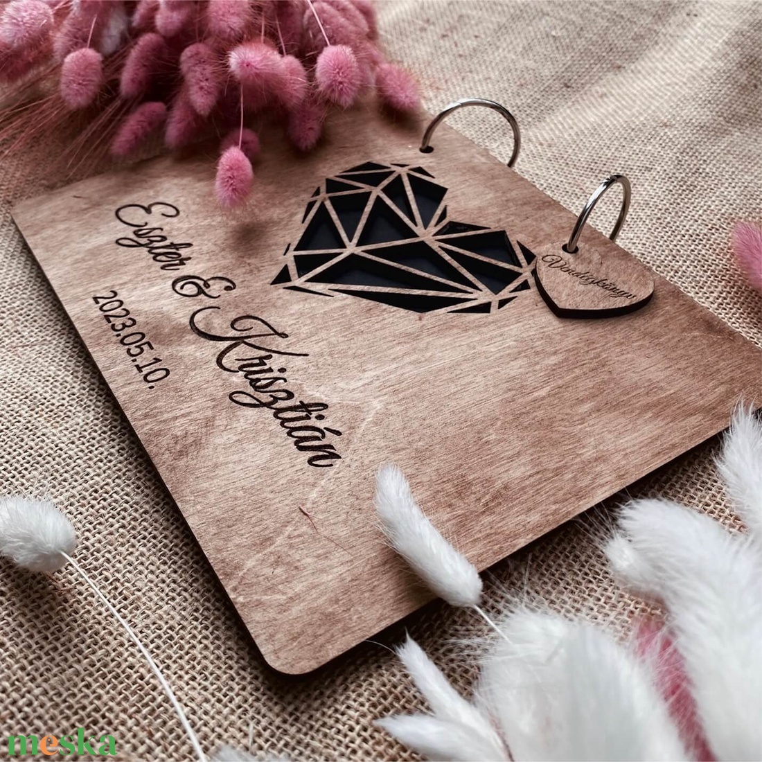 Esküvői vendégkönyv � Fa borítós barna � geometrikus - esküvő - emlék & ajándék - vendégkönyv - Meska.hu