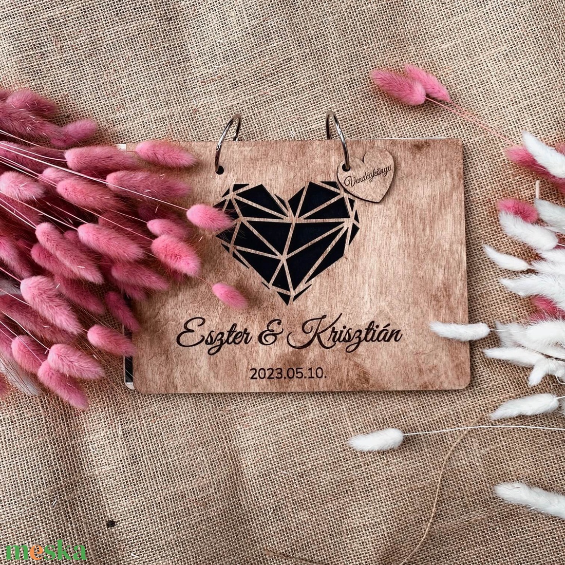 Esküvői vendégkönyv � Fa borítós barna � geometrikus - esküvő - emlék & ajándék - vendégkönyv - Meska.hu