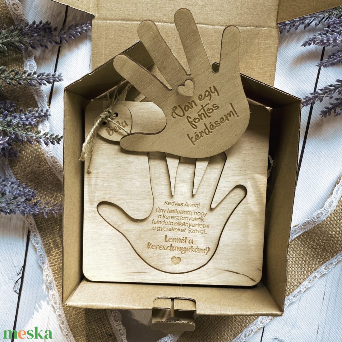 Keresztszülő felkérő DÍSZDOBOZBAN � Kezecske - baba - mama - keresztelő kellékek - keresztszülő felkérő - Meska.hu