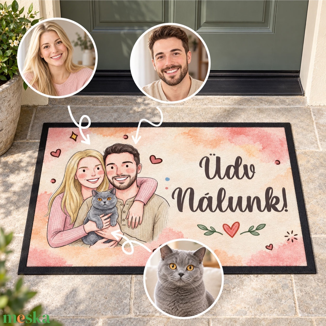 Egyedi család mintás rajzos lábtörlő - otthon & életmód - lakástextil - lábtörlő - Meska.hu