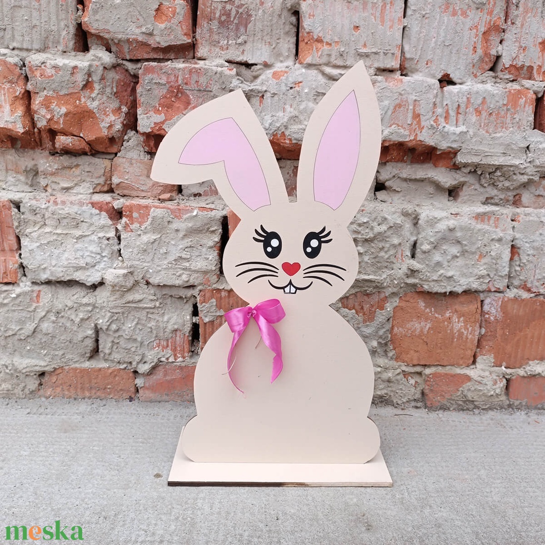 Húsvéti bézs nyuszi - piros orral és rózsaszín masnival - otthon & életmód - ház & kert - kerti dísz - Meska.hu