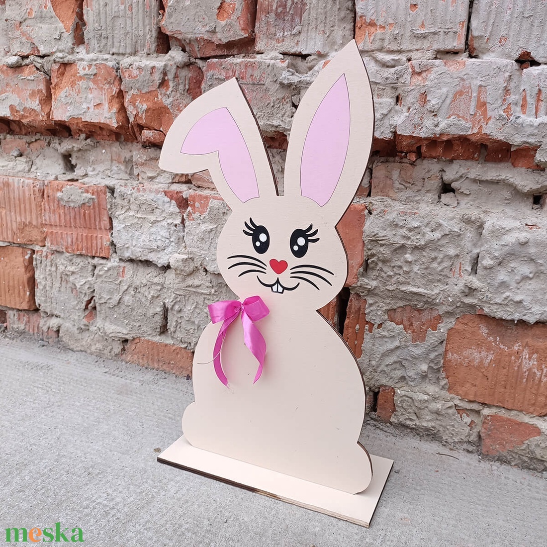 Húsvéti bézs nyuszi - piros orral és rózsaszín masnival - otthon & életmód - ház & kert - kerti dísz - Meska.hu