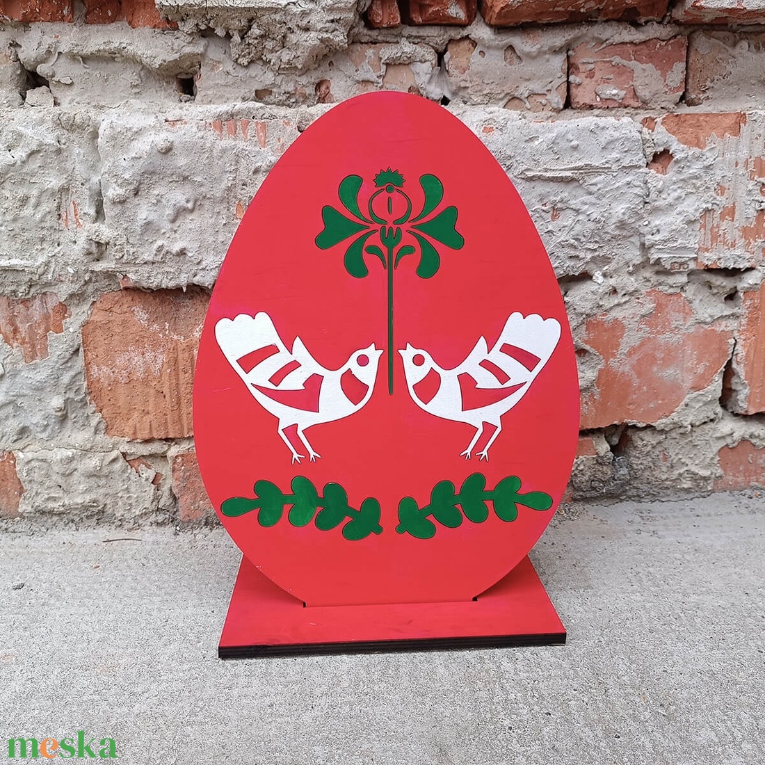 Húsvéti piros tojás - madaras motívummal - otthon & életmód - ház & kert - kerti dísz - Meska.hu