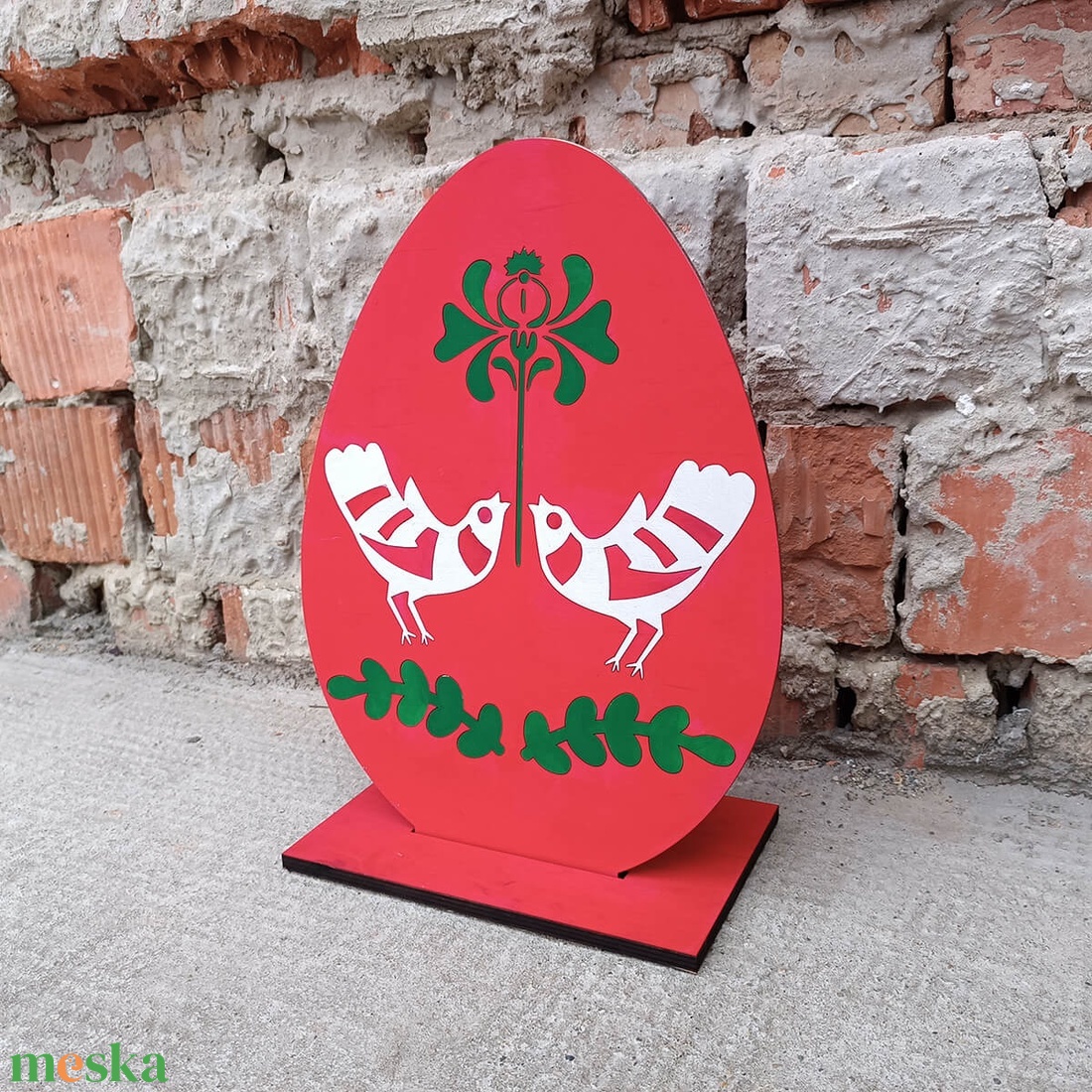 Húsvéti piros tojás - madaras motívummal - otthon & életmód - ház & kert - kerti dísz - Meska.hu