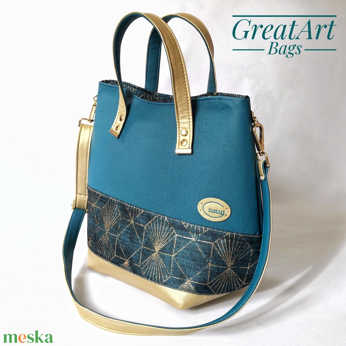 Női textilbőr designer geometriai mintás válltáska - türkiz - táska & tok - kézitáska & válltáska - vállon átvethető táska - Meska.hu