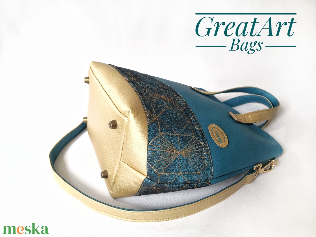 Női textilbőr designer geometriai mintás válltáska - türkiz - táska & tok - kézitáska & válltáska - vállon átvethető táska - Meska.hu