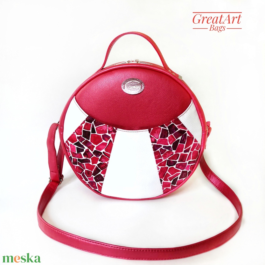 Női textilbőr kézi- és válltáska - piros körtáska - táska & tok - kézitáska & válltáska - vállon átvethető táska - Meska.hu