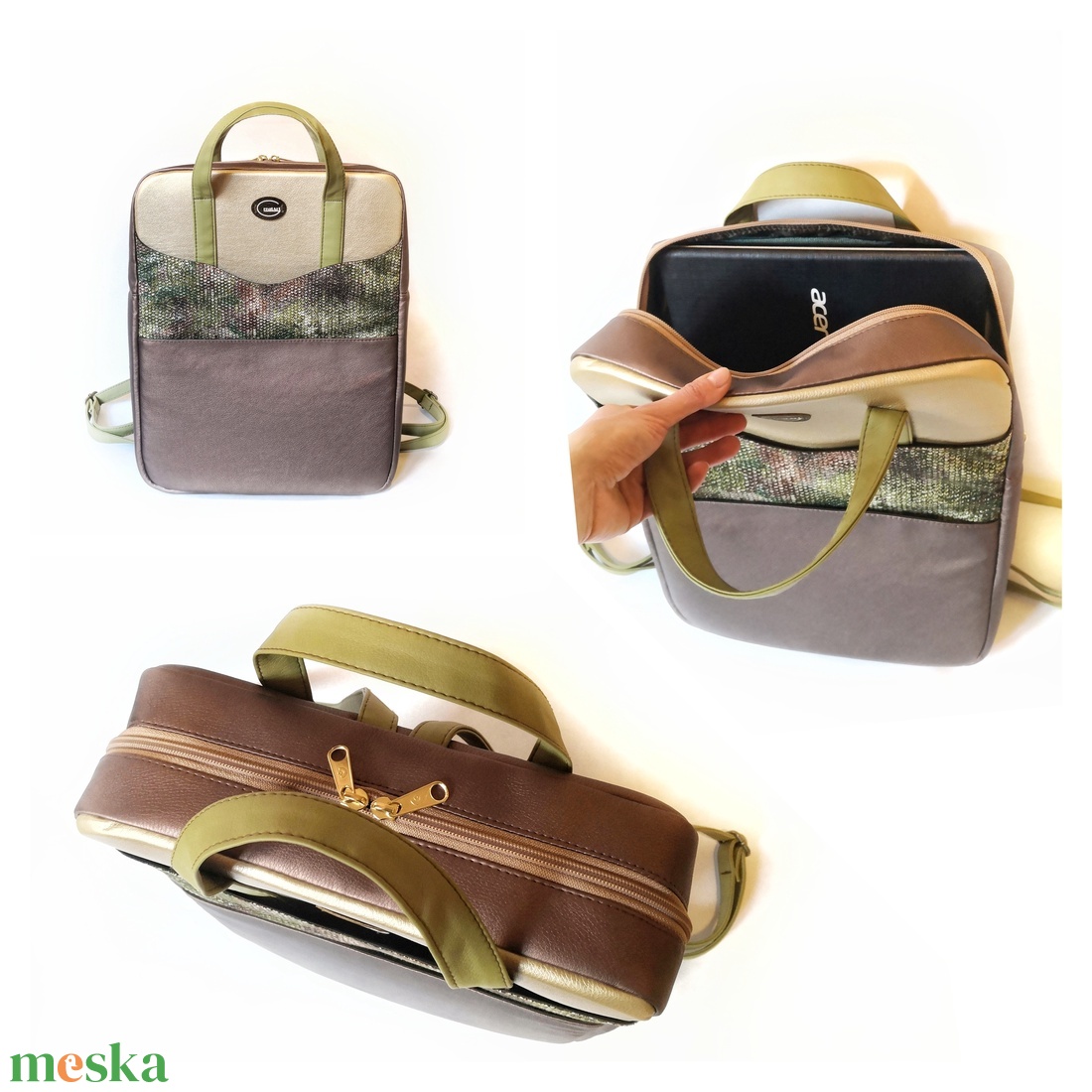 Vízlepergető cipzáros laptophátizsák - táska & tok - laptoptáska, laptop hátizsák - Meska.hu