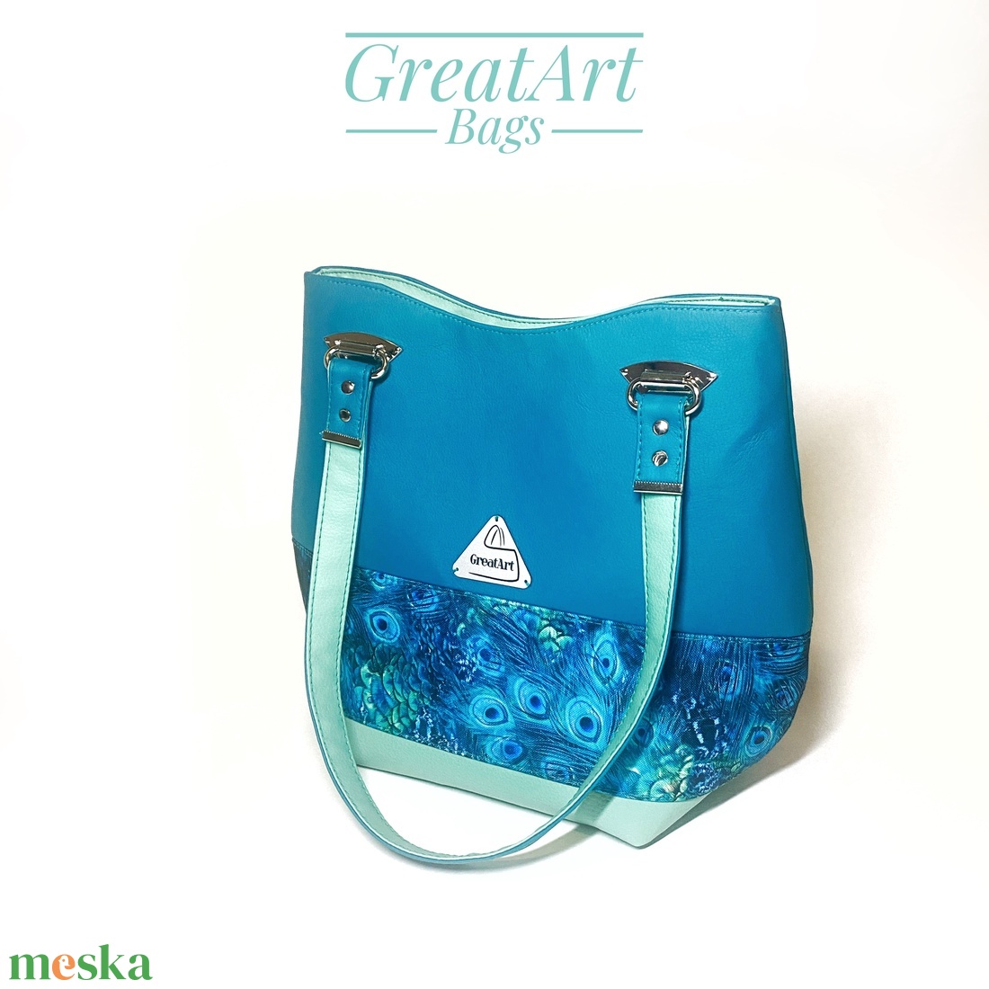 Pávatollas türkiz és pisztácia színű válltáska - táska & tok - kézitáska & válltáska - válltáska - Meska.hu