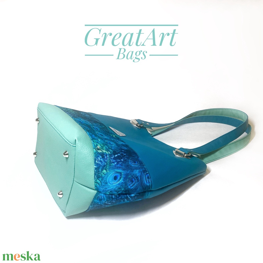 Pávatollas türkiz és pisztácia színű válltáska - táska & tok - kézitáska & válltáska - válltáska - Meska.hu