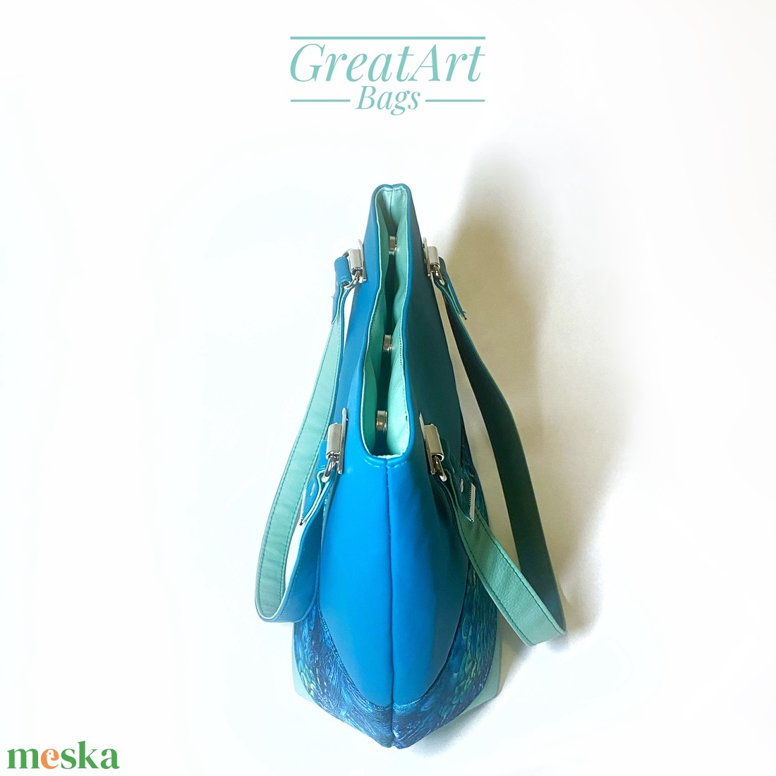 Pávatollas türkiz és pisztácia színű válltáska - táska & tok - kézitáska & válltáska - válltáska - Meska.hu