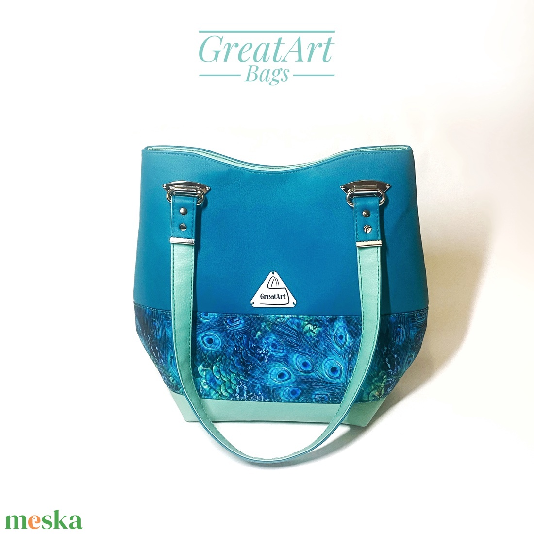 Pávatollas türkiz és pisztácia színű válltáska - táska & tok - kézitáska & válltáska - válltáska - Meska.hu