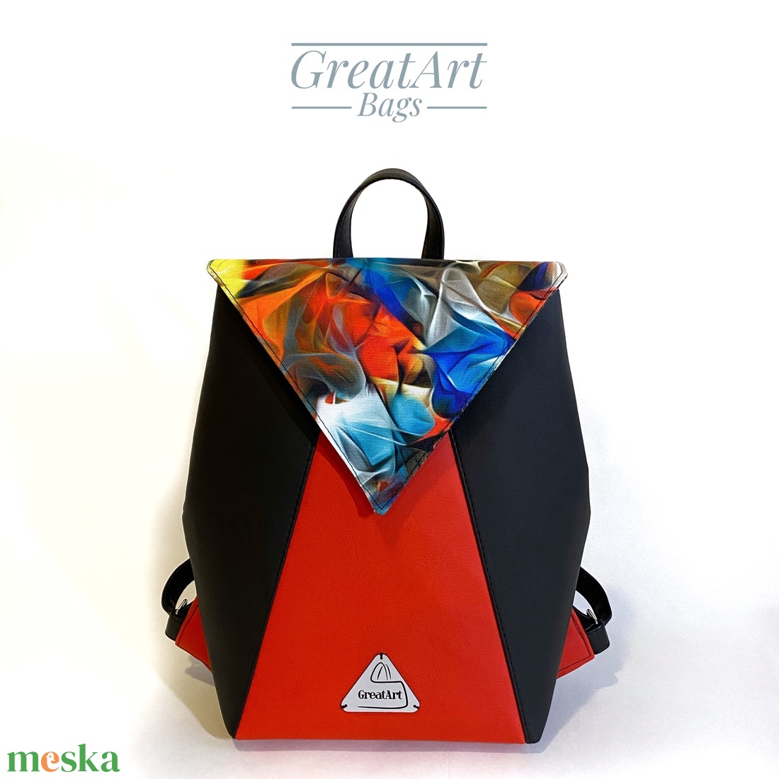 Fekete piros női fedeles vízlepergető hátizsák - táska & tok - hátizsák - hátizsák - Meska.hu