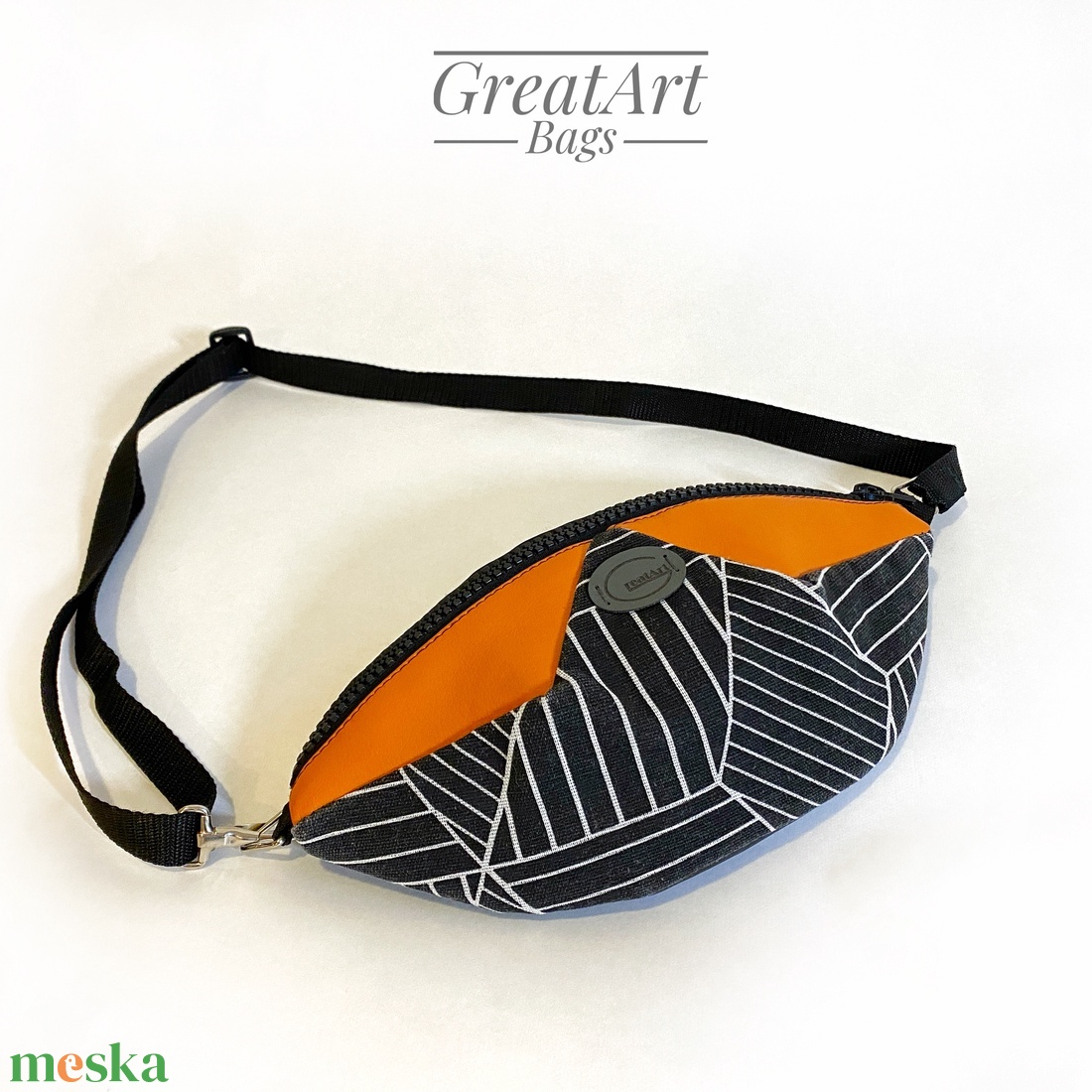 Geometriai mintás övtáska - fekete - narancs - táska & tok - övtáska - Meska.hu