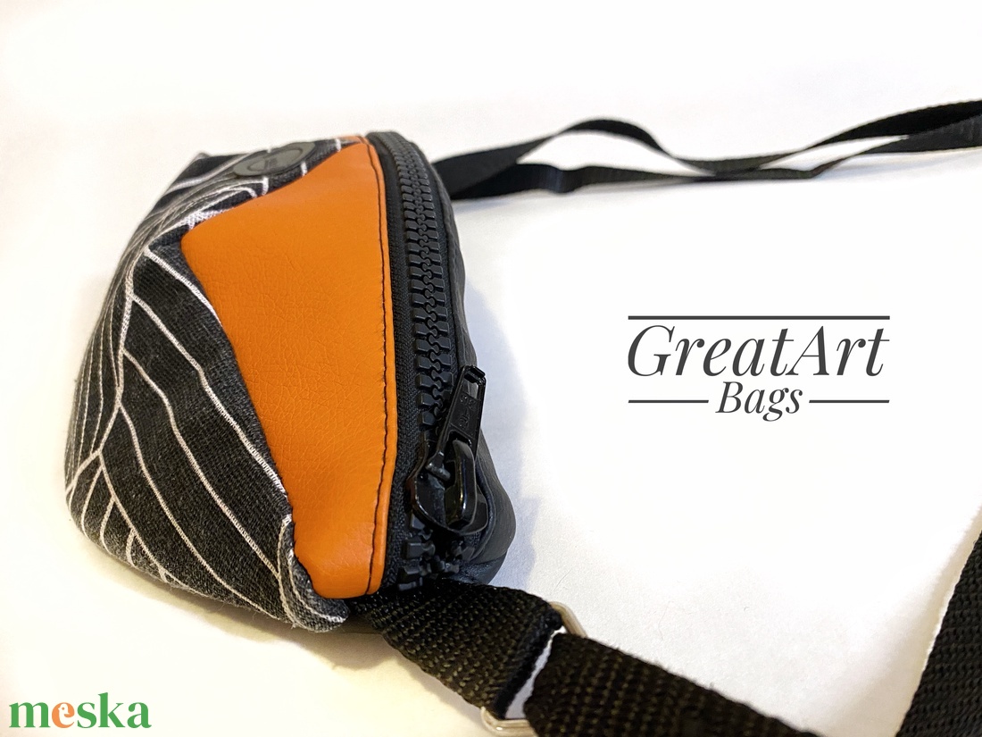 Geometriai mintás övtáska - fekete - narancs - táska & tok - övtáska - Meska.hu