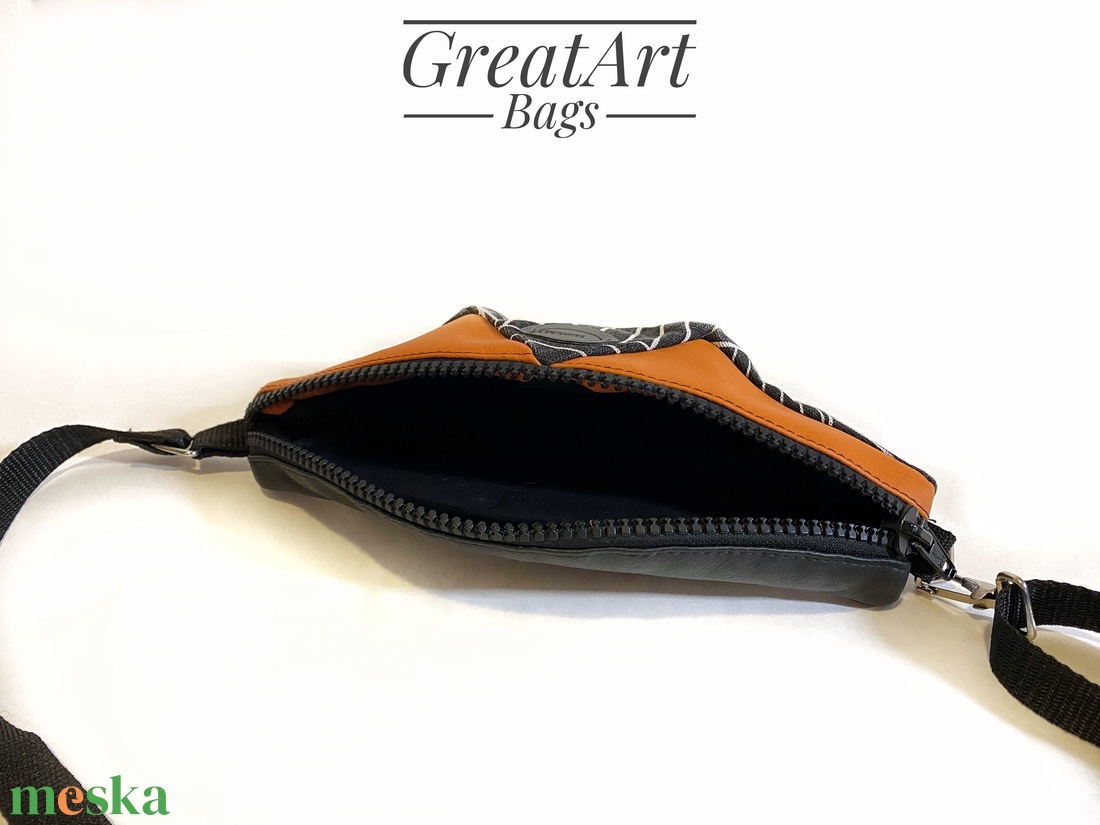 Geometriai mintás övtáska - fekete - narancs - táska & tok - övtáska - Meska.hu