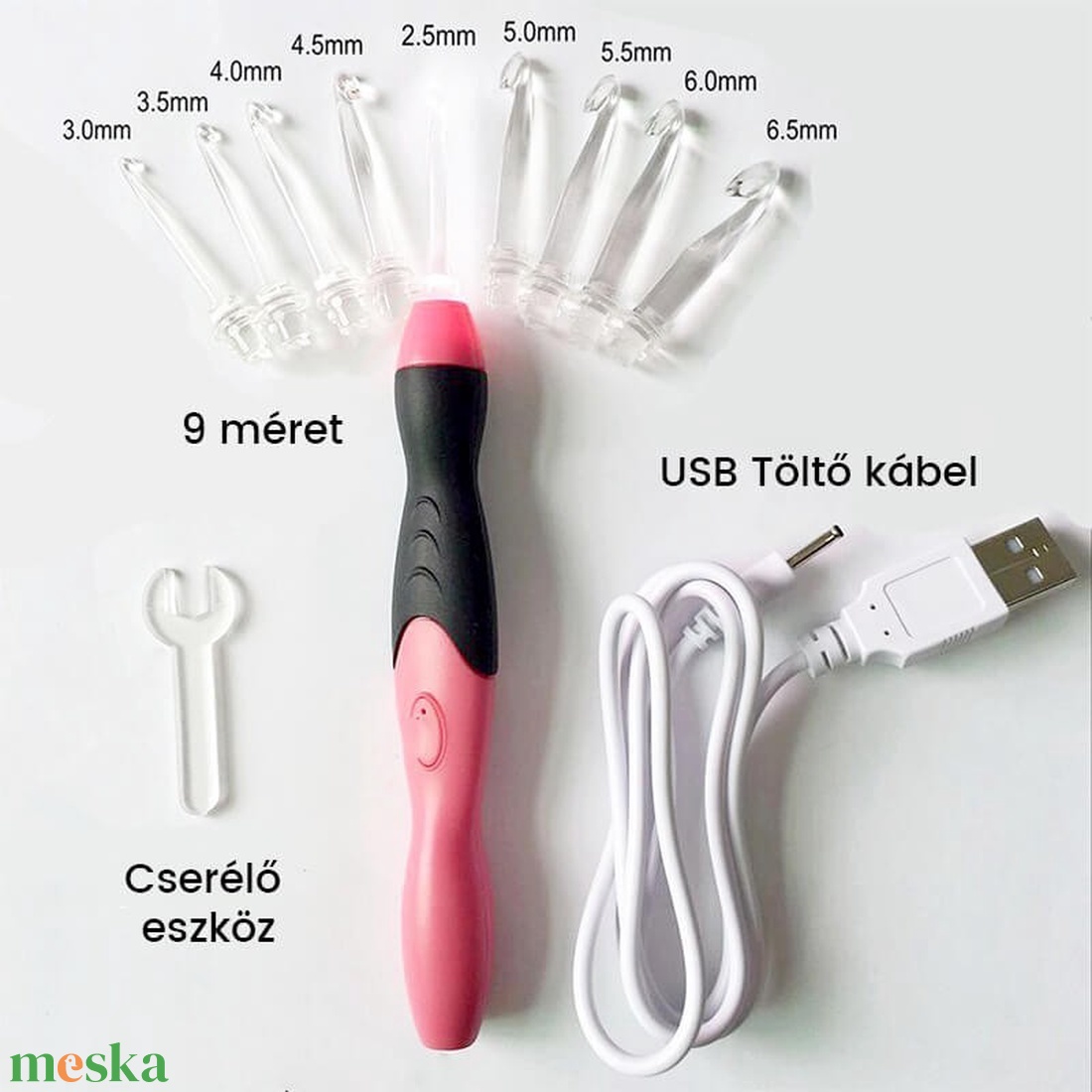 világító horgolótű készlet 9 tűmérettel, USB-ről tölthető - kellékek & szerszámok - szerszámok, eszközök - eszköz kötéshez, horgoláshoz - Meska.hu