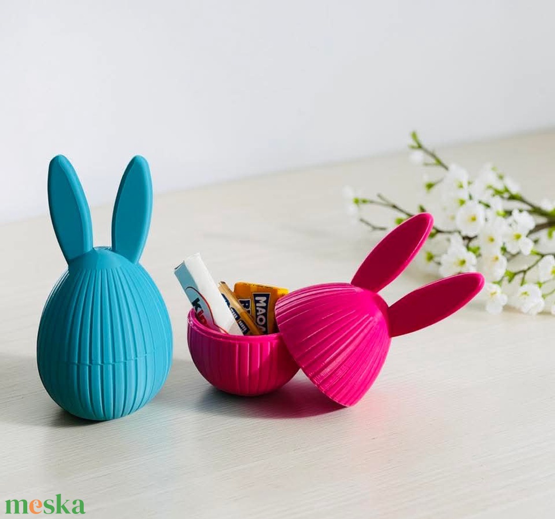 Nyuszi füles Kinder és ajándék tartó - ünnepi díszek, dekorációk - húsvéti díszek és dekorációk - húsvéti ajándékátadó - Meska.hu