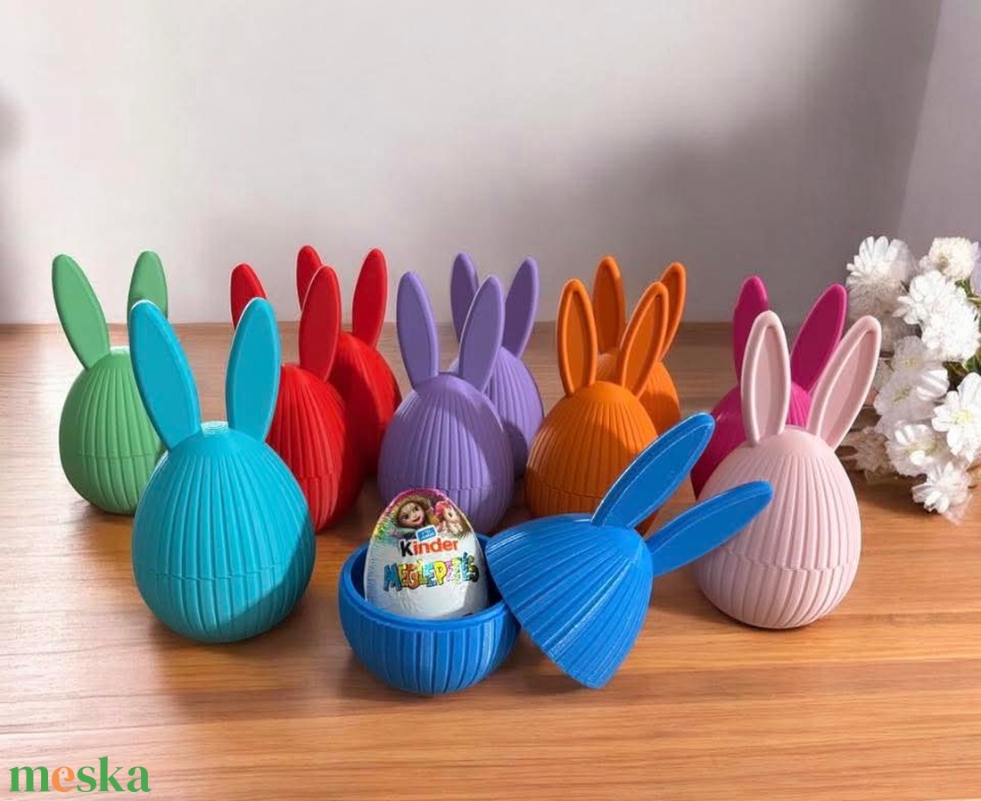 Nyuszi füles Kinder és ajándék tartó - ünnepi díszek, dekorációk - húsvéti díszek és dekorációk - húsvéti ajándékátadó - Meska.hu