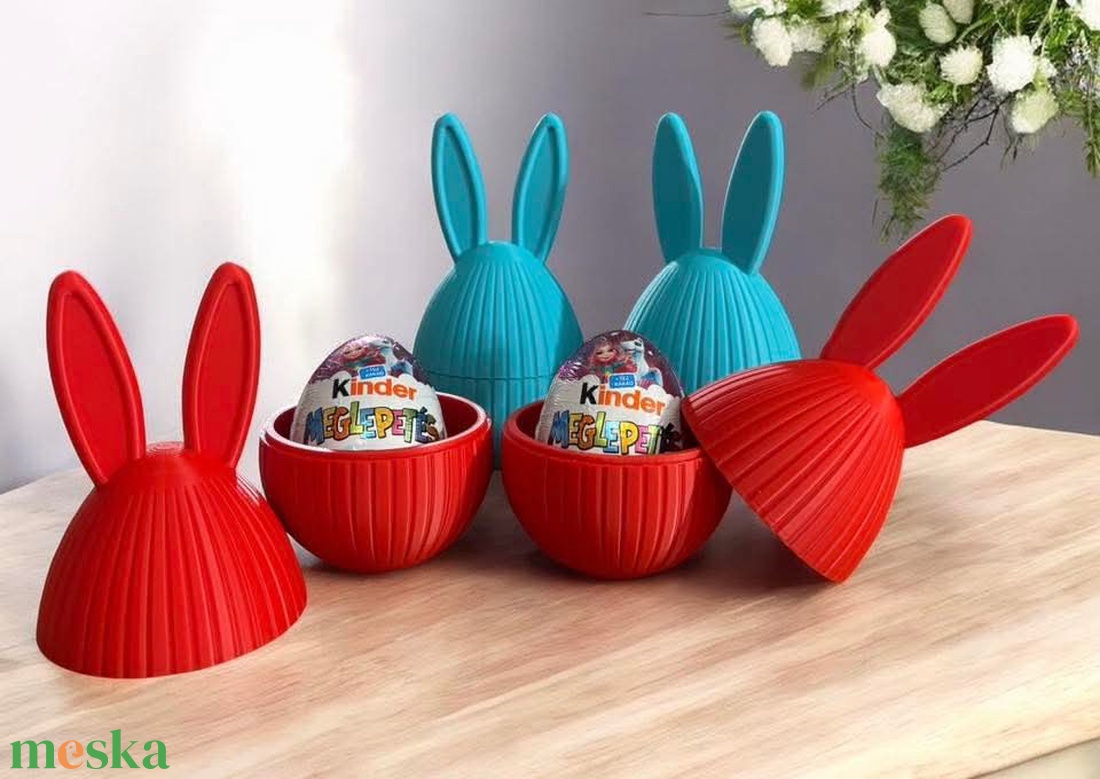 Nyuszi füles Kinder és ajándék tartó - ünnepi díszek, dekorációk - húsvéti díszek és dekorációk - húsvéti ajándékátadó - Meska.hu