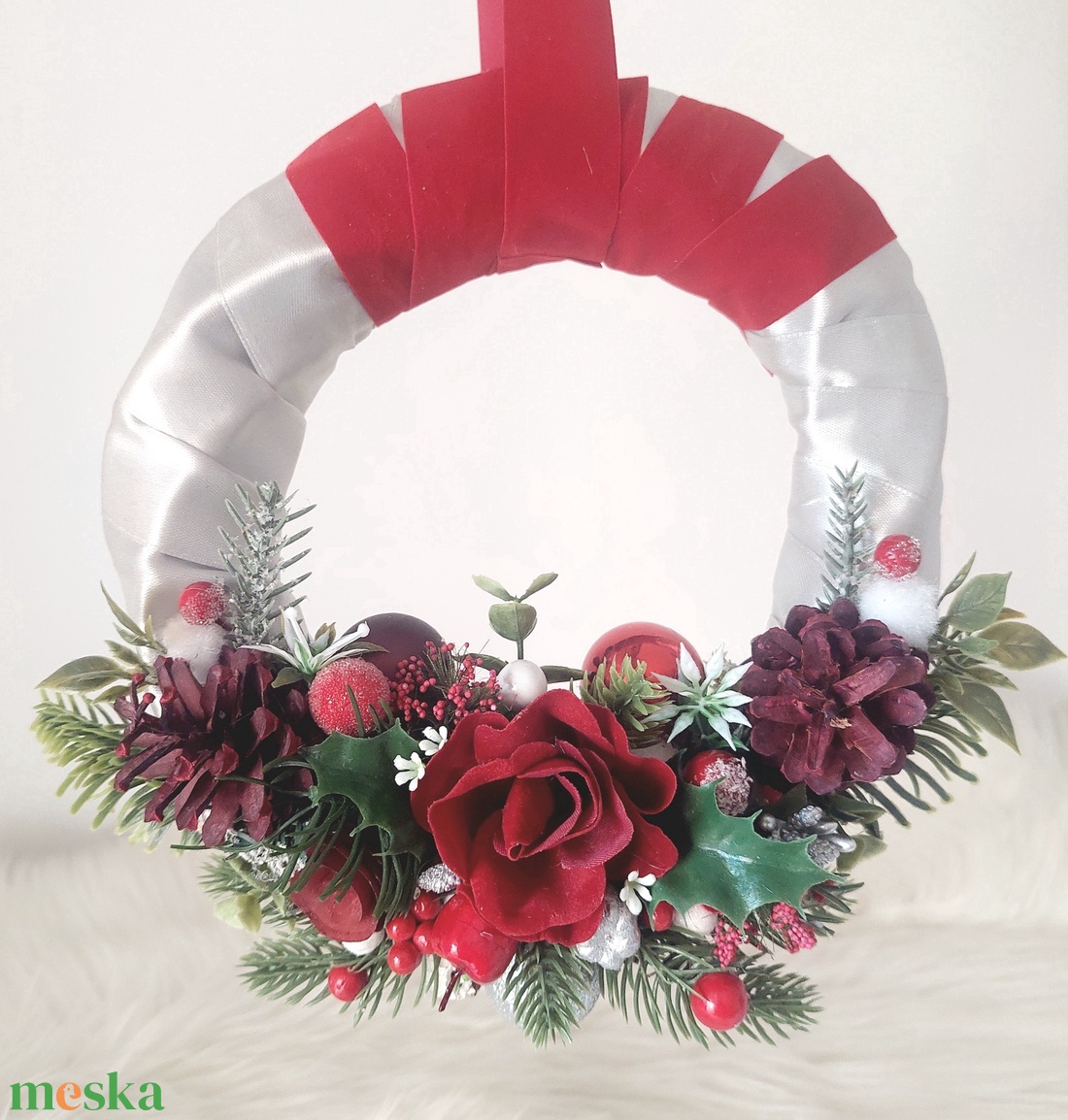 Elegáns,igazi karácsonyi színvilágú ajtódísz ! - karácsony - adventi díszek - adventi ajtódísz - Meska.hu