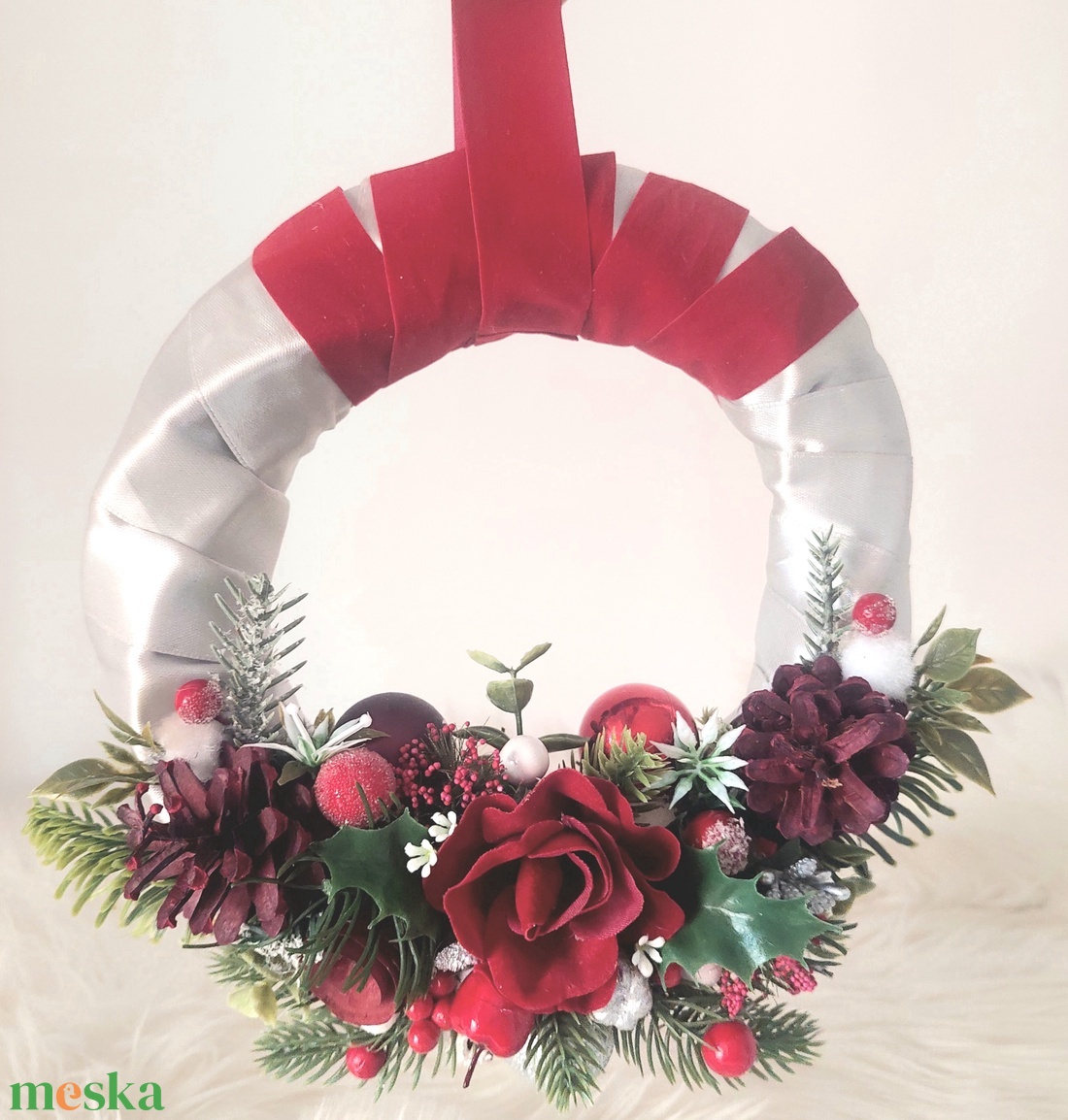 Elegáns,igazi karácsonyi színvilágú ajtódísz ! - karácsony - adventi díszek - adventi ajtódísz - Meska.hu