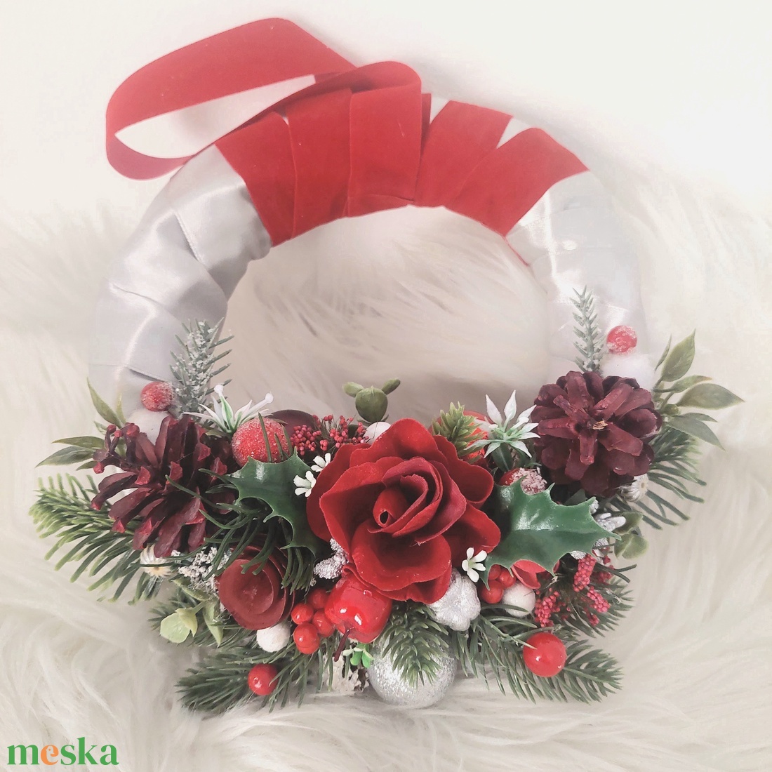 Elegáns,igazi karácsonyi színvilágú ajtódísz ! - karácsony - adventi díszek - adventi ajtódísz - Meska.hu